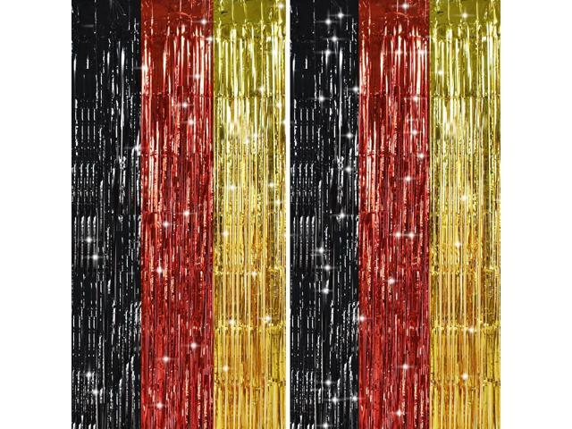 TONIFUL Black Red Gold Door Streamers,Black Red and Gold Photo Booth Backdrop Metallic Streamers Foil Fringe Curtain for Mouse Themed Birthday,New.