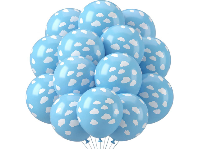 Gejoy 36 Pieces Blue Cloud Latex Balloons Mid Cloud Matte 12 Inch Sky Balloons Light Blue and White Print Decoration for Baby Shower Boys Girls...