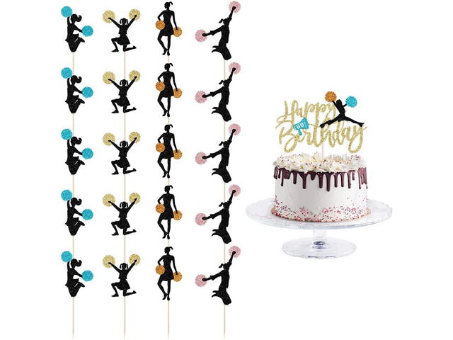 21 piece set Cheerleader Happy birthday cake topper-Cheerleading gymnastics cupcake top hat -cheerleader gymnast girl cake selection gym theme...