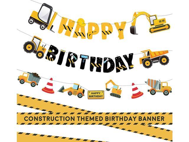 3 Packs Construction Happy Birthday Banner and Vehicle Truck Garland, Construction Party Supplies Decoration Set for Birthday Party, Baby Show