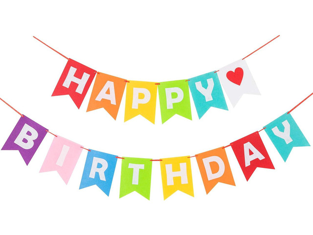 LOVENJOY Pre-strung Assembled Happy Birthday Banner Rainbow Bunting Decorations, Durable Felt Fabric Reusable