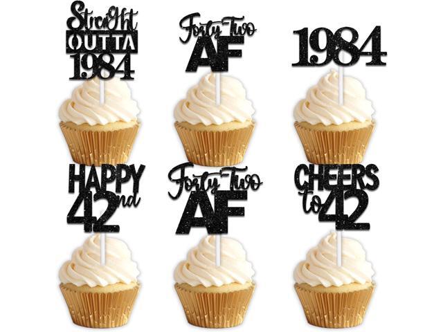 30pcs Black Glitter Dessert Cupcake Pick for Straight Outta 1984 Legend Since 1984 Theme Decor Supplies Men Boys Happy 42nd Birthday Party Decoration