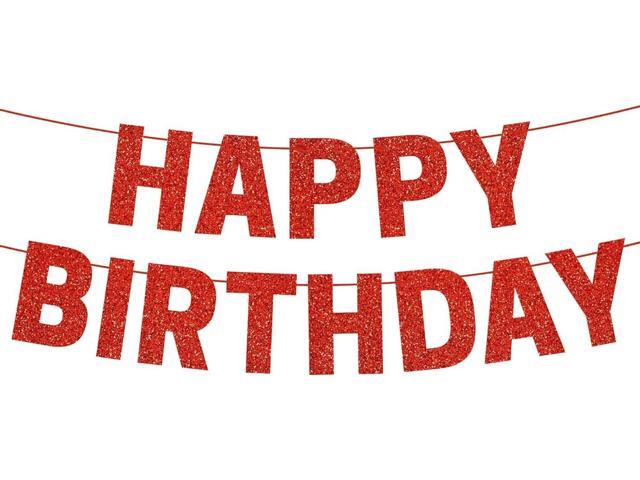 Pre-strung Happy Birthday Banner - No DIY - Red Glitter Happy Birthday Party Banner for Men Woman Boys Girls - Pre-strung on 8 ft Strands - Red.