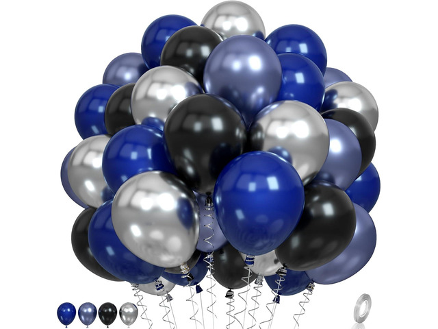 Blue and Black Balloons, Navy Blue and Silver Balloons Metallic Silver Dark Blue Balloon Party Latex Balloon Black Blue Ballons for Kids Adults...