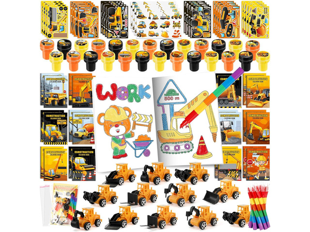 BenLouis 84Pcs Construction Party Favors Excavator Theme Coloring Books Crayons Sticker Set Bulk for Kids Construction Birthday Goodie Bag Stuffer...