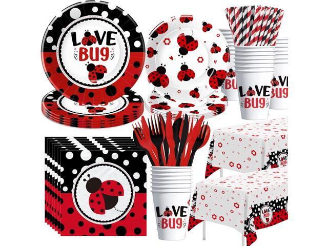 Xigejob Ladybug Birthday Party Decorations Tableware, Ladybug Party Supplies Girl for Birthday Baby Shower, Paper Plate, Cup, Napkin, Tablecloth,.
