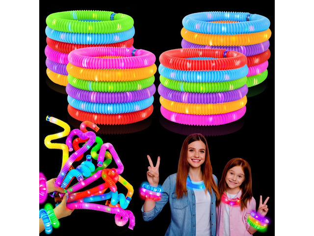 Glow Sticks Party Favors Supplies for Toddlers 18 PCS, Camping Essentials Toys Gifts for Kids, 4th of July Light up Pop Tubes Necklace Bracelet...