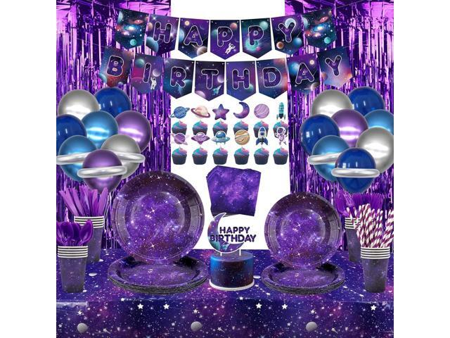 Galaxy Theme Party Decorations, Space Galaxy Happy Birthday Banner, Balloons, Tablecloth, Cupcake Toppers, Foil Curtains, Plates, Cups, Napkins,...
