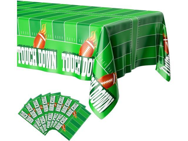 Football Tablecloth, 8 Pack Take Cover, 54'x108' Disposable Plastic Touchdown Take Cloth for Tailgate Birthday Party Supplies Superbowl Decorations