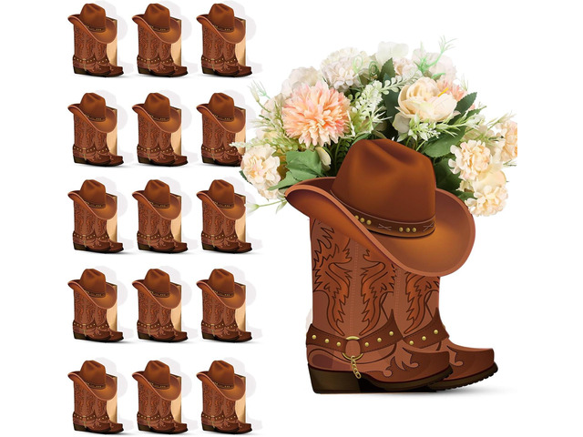 Domensi 16 Set Western Cowboy Boots Flower Boxes Centerpiece Boot Shape Box Decorations Western Theme Party Boot Gift for Cowboy Cowgirl Birthday...