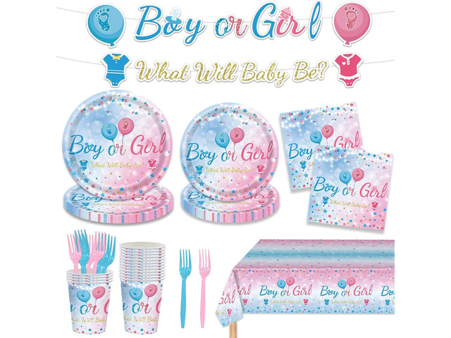 149 PCS Gender Reveal Birthday Party Supplies Decorations Tableware Set Baby Gender Reveal Party Plates Napkins Forks for Baby Shower Serves 24