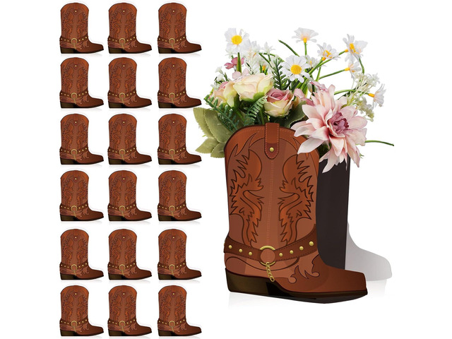 Weekgrat 24 Set Brown Western Cowboy Boots Flower Boxes Centerpiece Boot Shape Boxes Decorations Western Theme Party Cowgirl Favors for Cowboy...