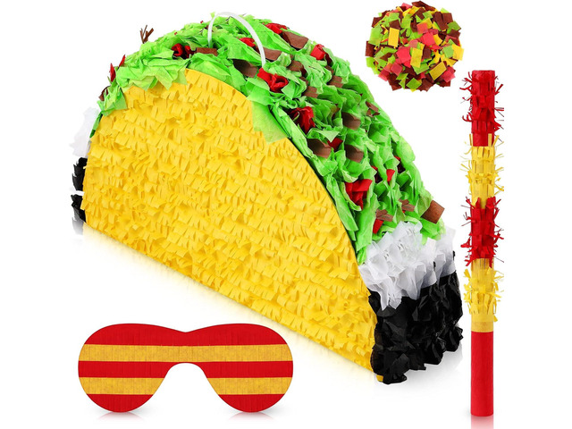 Mini Taco Piñata Mexican Decorations Taco Party Supplies Fiesta Cinco De Mayo Party Decorations with Wooden Stick Paper Blindfold Confetti Set for...