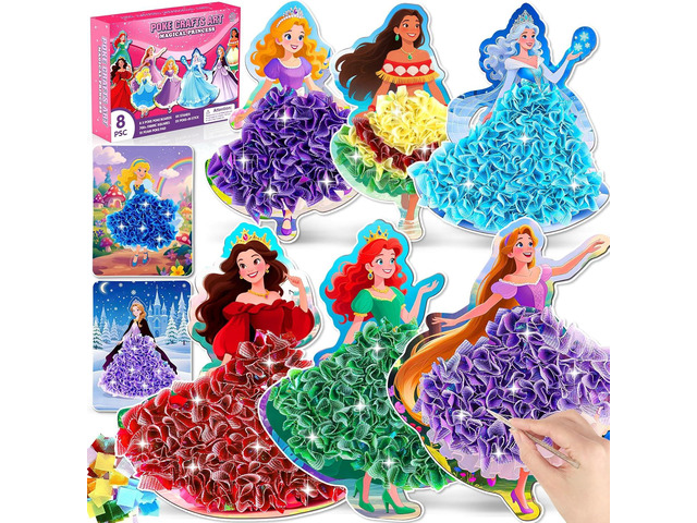 8PCS Poke Art Kits - Magical Princesses, Mess-Free Fabric Creative Art, DIY Arts and Crafts Toys for Kids Ages 3-12, Birthday Gifts & Party Favors...
