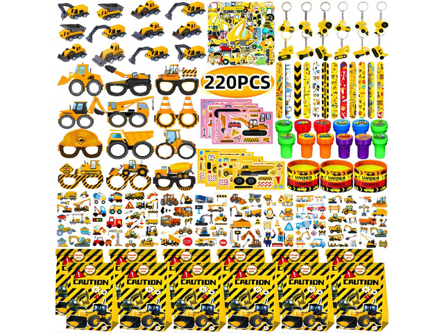 208PCS Construction Birthday Party Favors,construction birthday party supplies,excavator birthday decorations-Available for 12 People.