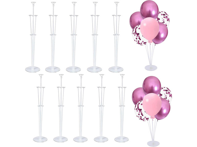 10 Set Balloon Stand Kit - Balloon Sticks With Base for Table Balloon Centerpiece Decorations for Birthday Graduation Gender Reveal Baby Shower...