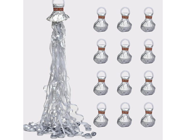 24Pack Silver Hand Thrown Streamer Poppers, Confetti Streamers No Mess Party Poppers, Streamers for Weddings Birthdays Events, Quiet Easy Cleanup...