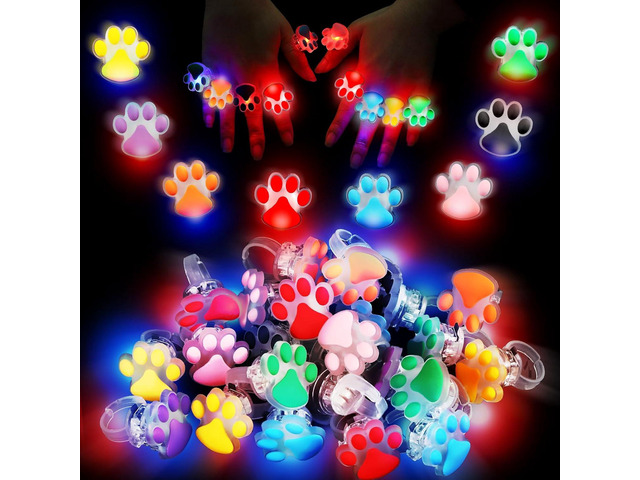 TUWUNA Paw Print LED Light Up Rings 24 Pcs Paw Party Favors Glowing Finger Rings Toys for Pet Puppy Dog Birthday Party Supplies,Classroom Prizes...