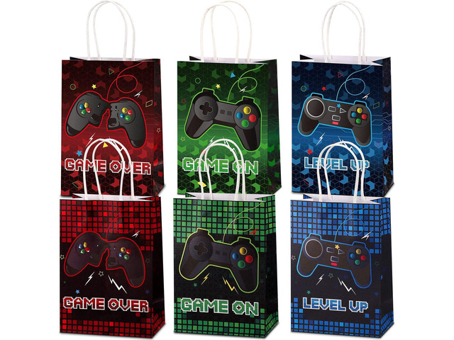 Nezyo 24 Pack Video Game Party Paper Bags Favors level up Candy Treat Goodie Bag with Handle for Boys Kids retro Gaming Theme Birthday Party Gift...