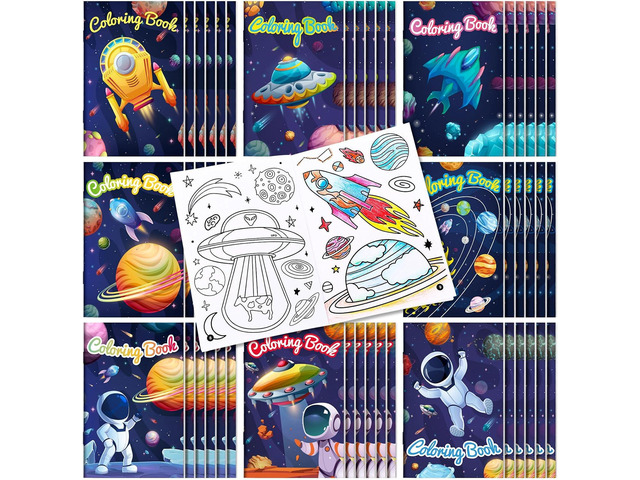 Jutom 48 Pcs Outer Space Coloring Books Bulk for Kid Adults Mini Space Theme Astronaut Galaxy Rocket for Solar System Birthday Planet Party Gift...