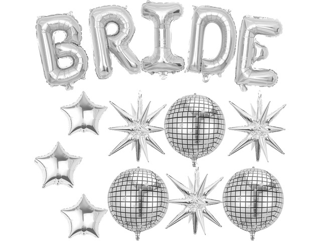 Silver Bride Balloons Bachelorette Party Decorations, 32in Silver Giant Bride Balloons with 4D Disco Ball Balloon and Star Foil Balloon for Bridal...