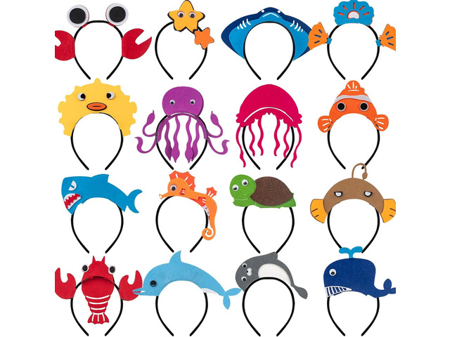 16 Styles of Felt Fabric Headband for Under The Sea Party Decorations, Ocean Animal Themed Party Favors, Beach, Pool, Mermaid, Zoo Parties...