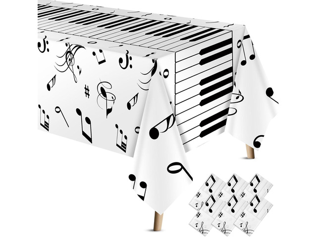 VitalCozy 6 Pcs Musical Notes Plastic Tablecloth 54 x 108 Inch Music Notes Party Decorations Disposable Piano Music Table Cloth Musical Theme Party...