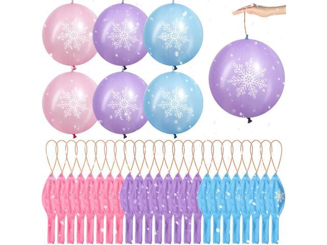Leitee 36 Pcs 18 Inch Snowflake Punch Balloons Winter Theme Party Favors Carnival Prize Bounce Punching Balloons with Rubber Band Handle for.