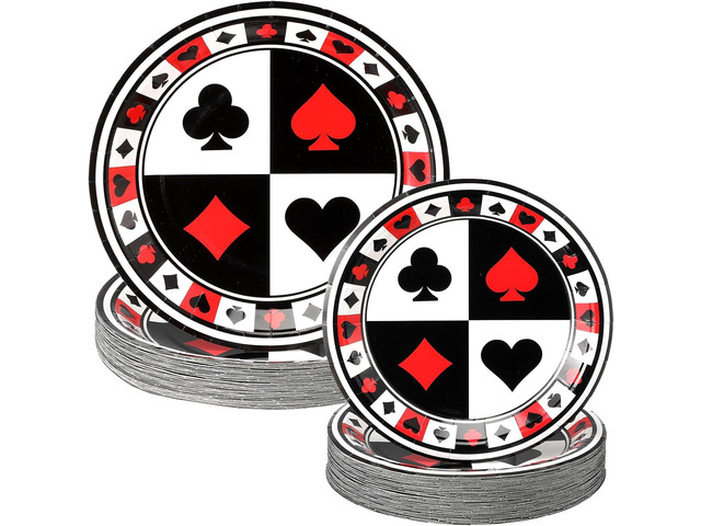 Mumufy 100 Pack Casino Party Paper Plates 50' Poker Dessert and 7' Playing Card Dinner Plates Las Vegas Party Favors for Casino Night Playing Club...