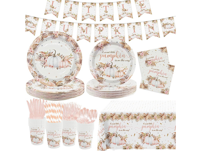 MEHOFOND Boho Fall Pumpkin Baby Shower Decorations Bohemia Floral Little Pumpkin Party Supplies Disposable Tableware Set 194 Pcs Plates Napkins...