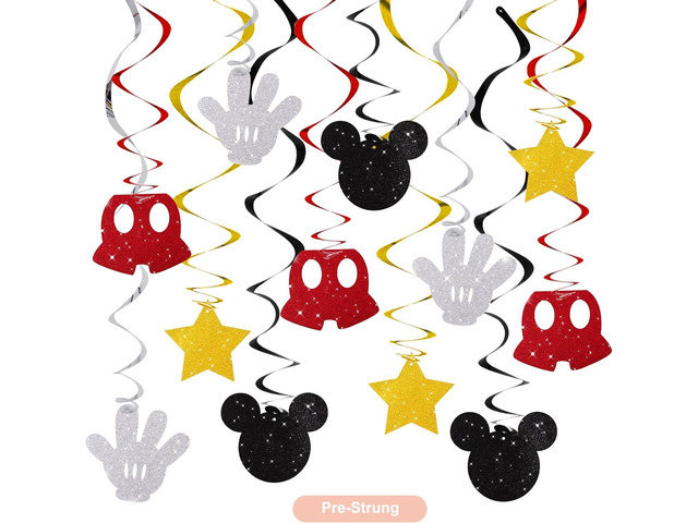 BEISHIDA 16 Pcs Black and Red Hanging Swirl Decorations, Pre-Strung Birthday Party Decorations Red Gold Black Themed Birthday Party Supplies for Kids