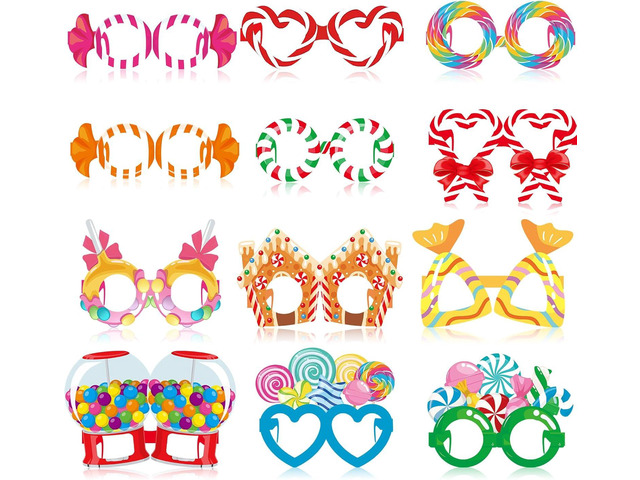 Pajean 36 Pcs Candy Party Decorations Candy Photo Booth Prop Christmas Eyeglasses Paper Glasses Frame Lollipop Themed Favor for Christmas Birthday...