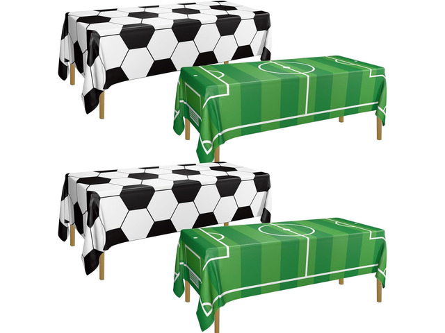 Soccer Tablecloth - 4 Pcs Plastic Soccer Themed Party Decorations Tablecloths for Sports Events Kids Ball Themed Supplies, 51 x 86 inch, 2 Style