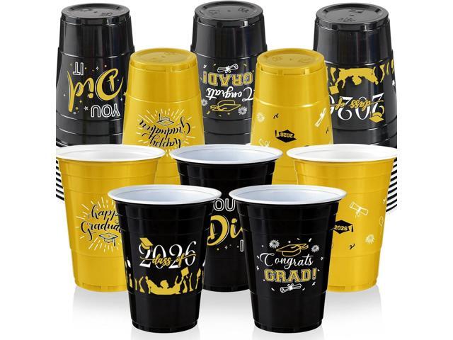 Graduation Decorations 2026 Party Cups - 50pcs 16 Oz Gold and Black Disposable Graduation Plastic Cups for School Class of 2026 Grad Celebration.