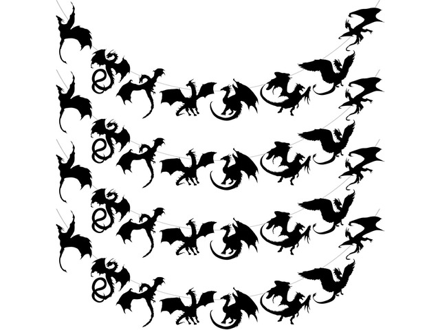 Henoyso 4 Pcs Black Dragon Party Banner Hanging Dragon Decor Birthday Supplies 32 Black Decorations for Birthday Theme Fantasy Party Supplies, 8...