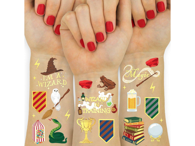 xo, Fetti Wizard Party Temporary Tattoos - 60 Gold Foil Styles Magical Birthday Decorations, Magic Baby Shower Supplies, Wizardry Theme Favor,...