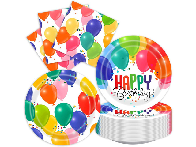 40Pcs Colorful Birthday Plates and Napkins Rainbow Balloons Plates and Napkins Set Party Supplies for Birthday Baby Shower Decorations Disposable...