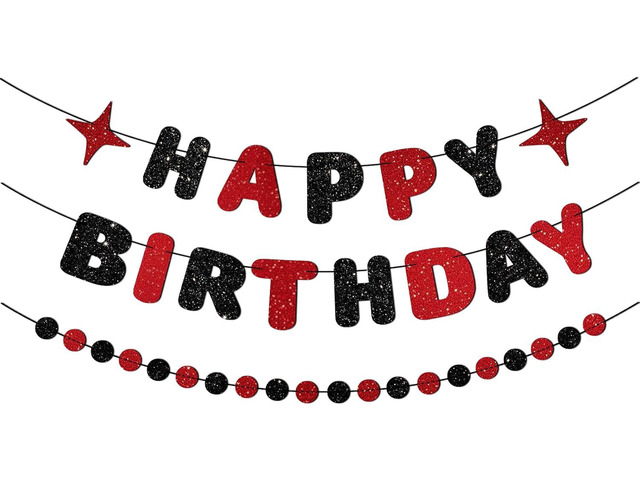Red and Black Happy Birthday Banner Glitter Garland for Black and Red Decorations Happy Birthday Decorations for Women Men Boys Girls 25th 30th...