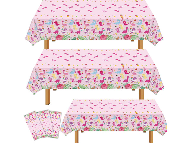 Dinosaur Birthday Party Supplies for Girls - Dinosaur Tablecloth, Decorations in Pink