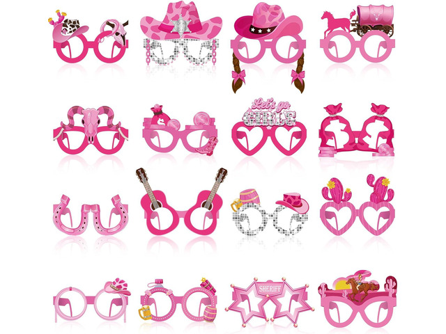 32 Pcs Pink Cowgirl Paper Glasses Western Cowgirl Photo Booth Props Let's Go Disco Bachelorette Party Decorations Girls Eyeglasses for Wild West...