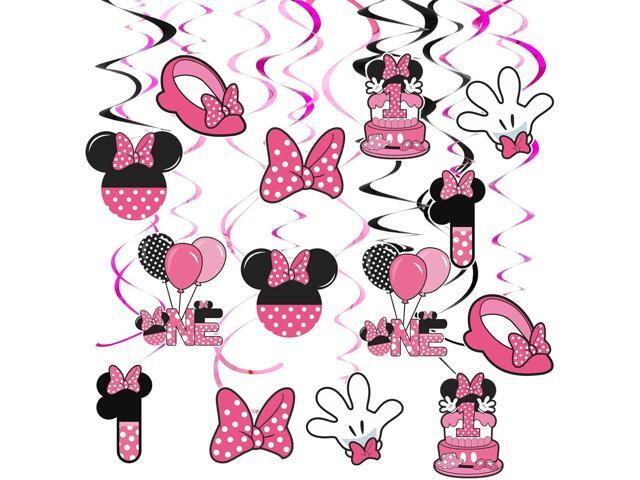 Pink 1st Birthday Hanging Swirl Decorations,Mouse Birthday Party Ceiling Streamers,Pink Mouse Theme Party Supplies,Party Favors for Girls Kids(38 Pcs)