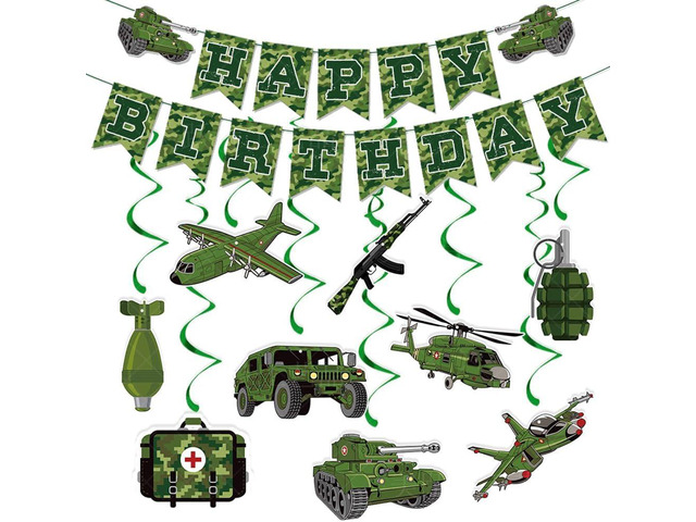 Army Birthday Party Decorations Camouflage Decoration Include Camo Banner and Military Theme Hanging Swirls Decor for Boys Girls Birthday Party...