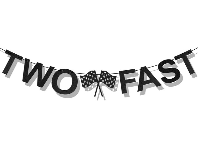 TWO FAST Happy Birthday Banner, Themed Party Supplies Decorations Checkered Flags Black and White Racing Banner Let't Go Racing Checkered Flag...