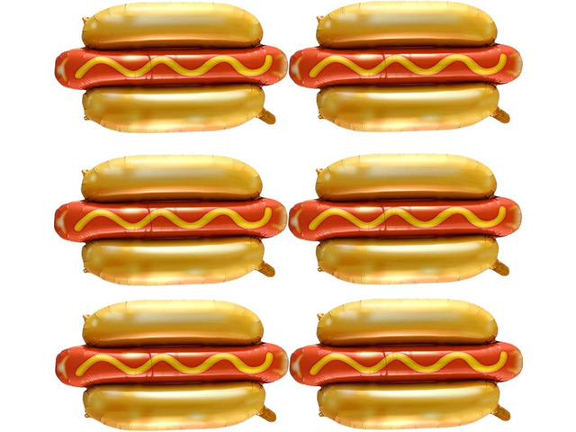 6PCS Hot Dog Balloon Food Themed Balloons, Hot Dog Decorations Balloons for Birthday Baby Shower Carnival Fast Food Snacks BBQ Party Decorations
