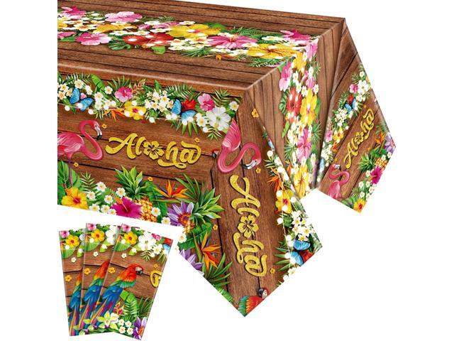 Tatuo 3 Pcs Hawaiian Tablecloths Tropical Luau Tiki Table Covers Summer Party Decoration Palm Leaves Plastic Rectangular Aloha Flower Tablecloth...