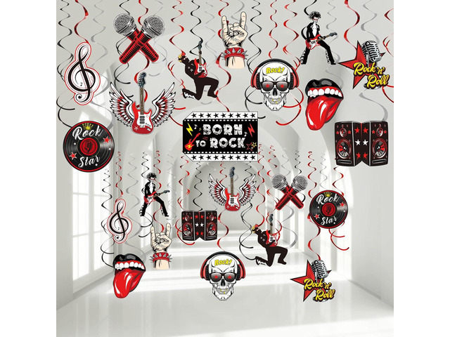 Zonon 53 Pieces Rock and Roll Theme Party Decorations, Guitar Record Sign Rock Star Music Party Hanging Swirls Ceiling Decor for 50's 60's Music...