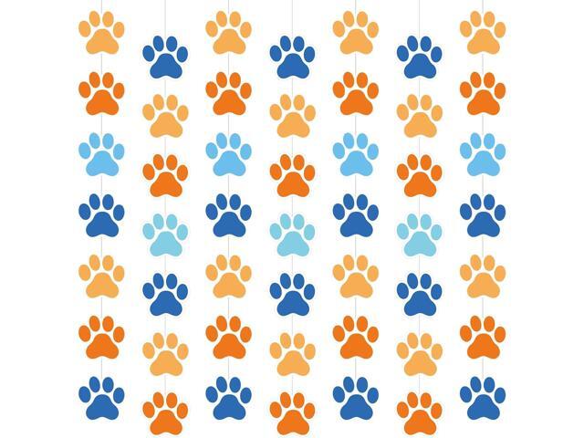 Duraaamo 8 Packs Dog Party Banner Decorations Blue Paw Print Paper Garland Dog Birthday Paper Hanging Cutouts Colorful Paw Banners for Lets Pawty.