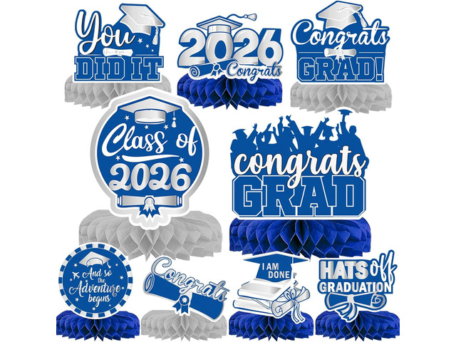 9Pcs 2026 Graduation Decorations Congrats Grad Table Centerpiece Class of 2026 Graduation Table Decorations for Graduation Party Supplies (blue)