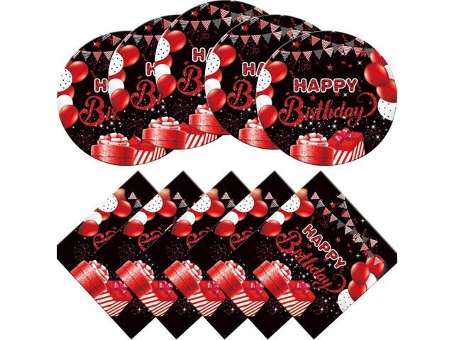 Red and Black Party Tableware Set, 20 Plates and Napkins, Confetti Sprinkles, Party Decorations