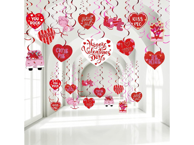 53 Pcs Valentines Day Party Decorations, Valentine Hanging Heart Swirls Ceiling Foil Decorations Red Pink Conversation Hearts Decor for Happy...